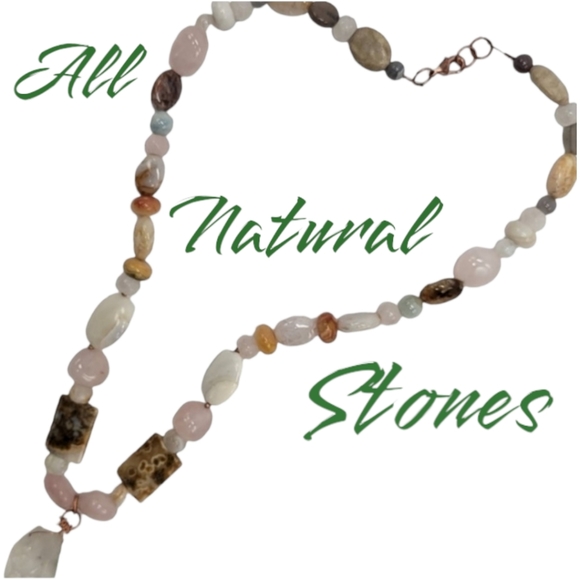 Artisan Natural Stone Necklace Quartz Rose Quartz Jasper Raw Quartz Pendant - Picture 3 of 6